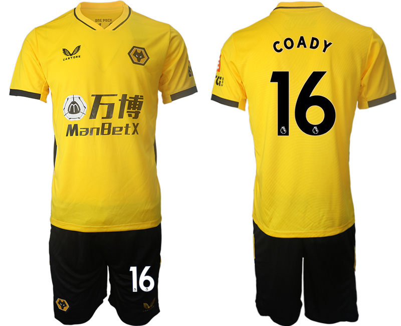 Men 2021-2022 Club Wolverhampton Wanderers home yellow #16 Soccer Jersey